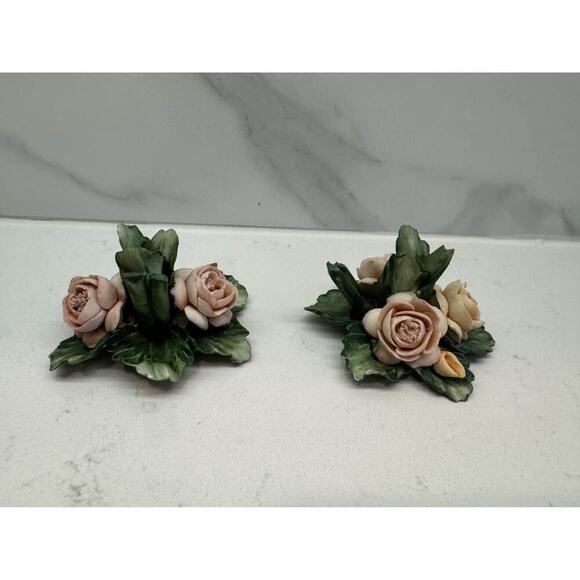 Vintage Capodimonte Porcelain Flower Candleholders - Picture 2 of 7